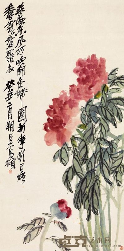 吴昌硕 癸丑（1913年）作 牡丹 立轴 84.8×42.2cm