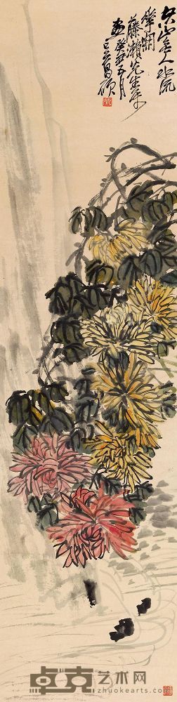吴昌硕 癸丑（1913年）作 水流花开 立轴 134.8×33.8cm