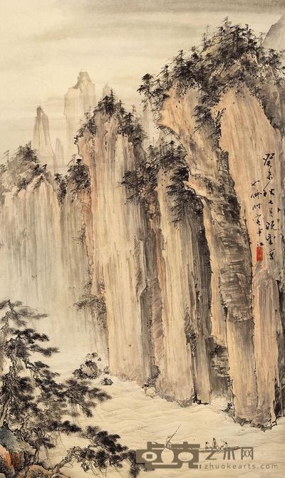 胡也佛 癸未(1943年)作 赤壁轻舟 立轴 75.2×44.6cm