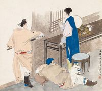 任伯年 丙戌（1886年）作 风尘三侠 立轴