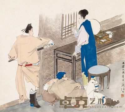 任伯年 丙戌(1886年)作 风尘三侠 立轴 35.8×40cm
