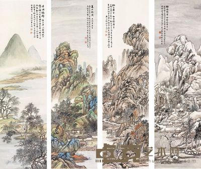 陆恢 四季四帧 （四帧） 立轴 146.2×40.2cm×4