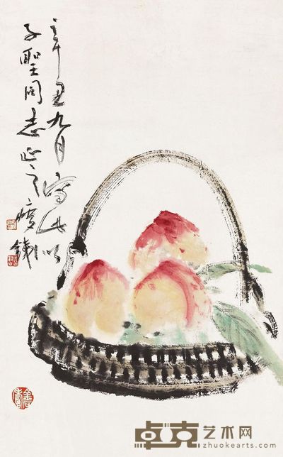 钱瘦铁 辛丑（1961年）作 寿桃 镜心 54×33.6cm