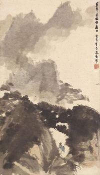 傅抱石 癸未季冬（1944年）作 暮年留眼但看山 镜心