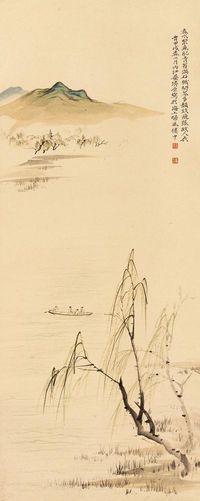 晏济原 甲戌（1934年）作 泛舟赏春 立轴