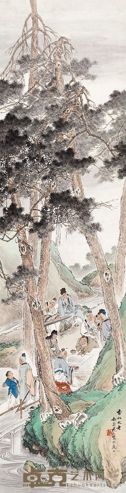 花元 香山九老 立轴 128.6×33cm