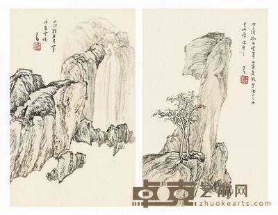 溥心畬 山水双帧 （二帧） 镜心 26.5×16.8cm×2