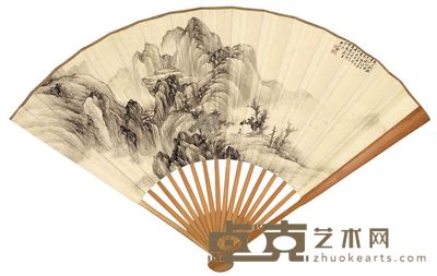 祁崑 杨晋 青山听泉 节临米芾文 成扇 18×48.2cm