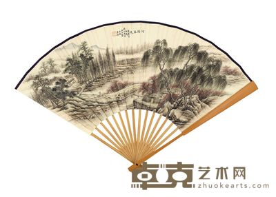 王昌 许伯遒 河阳春色　节录《长生殿·哭像》跋 成扇 17.4×47cm