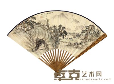 钱松嵒 姜叔骞 桃源问津　七言诗 成扇 18.4×50cm