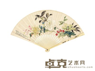 李汉青 黄树仁 争奇斗艳 临书二节 成扇 13.6×40.2cm
