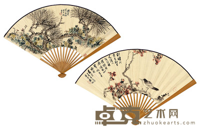 吴徵 丁亥（1947年）作 双面绘扇 成扇 18×48cm