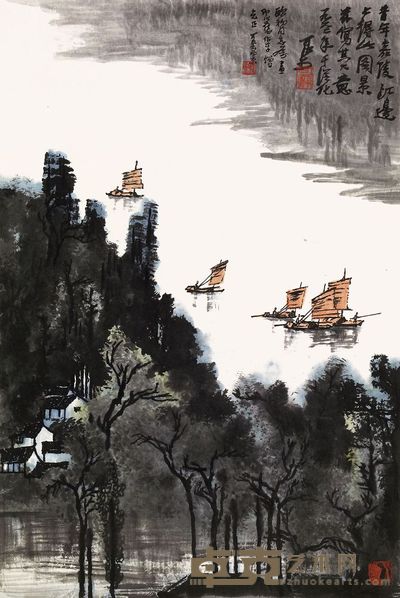 李可染 1962年作 嘉陵江边 立轴 69.5×46.5cm