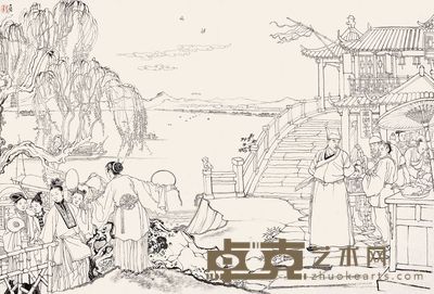 程十发 1958年作 《儒林外史·西湖茶室》 镜心 32.5×48cm