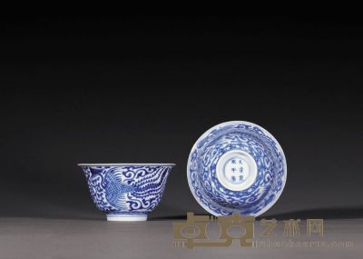 清康熙 青花凤纹茶钟 （一对） 直径9.4cm