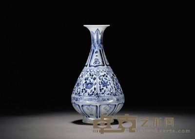 元 青花折枝花卉纹八棱玉壶春瓶 高24cm