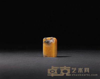黑皮田黄刻禾蟹图扁方章 2.2×1.5×3.4cm