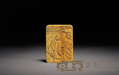 明晚期 象牙雕携琴访友 路路连科牌 7×5cm