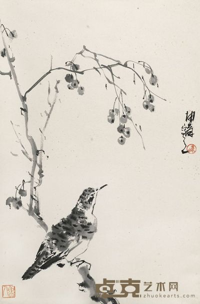 卢坤峰 幽禽图 立轴 65.5×43cm
