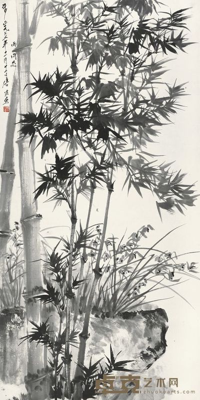 唐云 1975年作 兰竹双清图 镜心 137×68cm