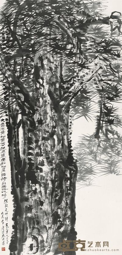 唐云 1977年作 松寿延年 镜心 127.5×61cm