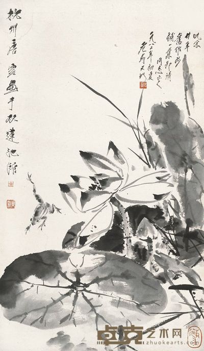 唐云 1982年作 荷塘清趣 立轴 90×52cm
