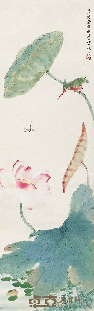 张大壮 蒲塘静趣 立轴 93×28cm