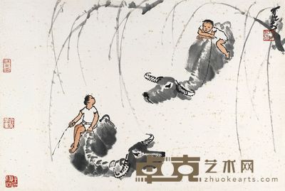 李可染 柳塘放牧 镜心 47×70cm