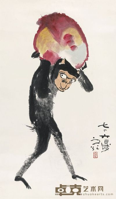 谢之光 1975年作 献寿图 立轴 77.5×46cm