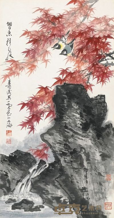 乔木 1981年作 鸣禽幽泉 立轴 89.5×46.5cm