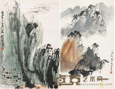 林曦明 杨正新 1979年作;1987年作 柳塘渔歌 寒江泊艇 立轴 67×45cm;81×49.5cm