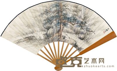 王云 黄筱安 松溪高逸 行书 成扇 