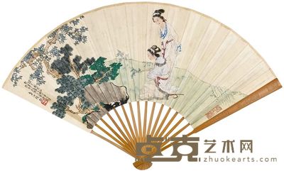 徐操 沈观冕 1937年作 淑媛春戏 楷书 成扇