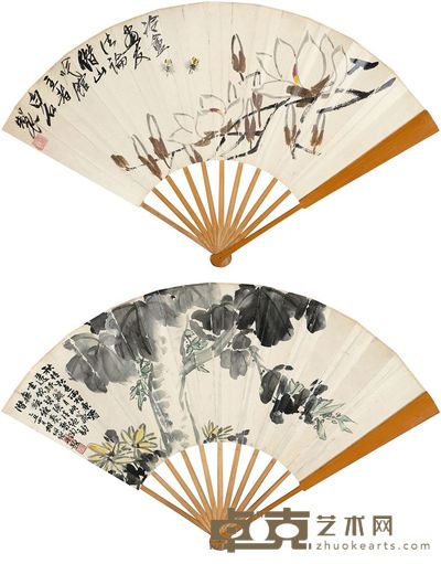 齐白石 胡佩衡 玉兰蜜蜂 秋桐黄菊 成扇 