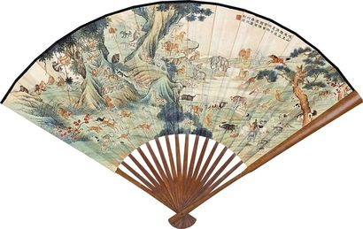 常曾灏 沈枢 1940年作 百寿图 楷书虎媒赋 扇面