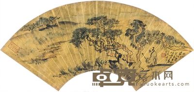陆俨少 1983年作 曲江行吟图 成扇镜心