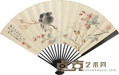 丁宝书 王蕴章 1942年作 腻白妖红醉鸣禽 楷书古文 成扇