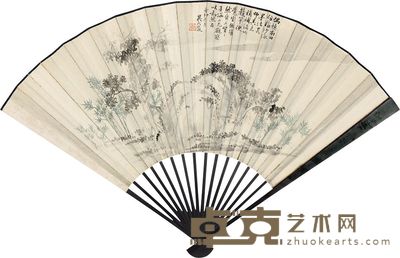 吴大澄 盛昱 1891年作 仿梅沙弥画意 行书 成扇