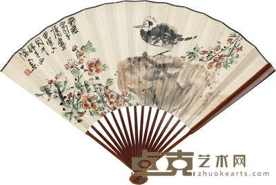 陈子庄 1974年作 鸟语花香 成扇 