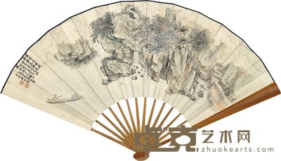 姜筠 1914年作 秋江泛舟图 成扇