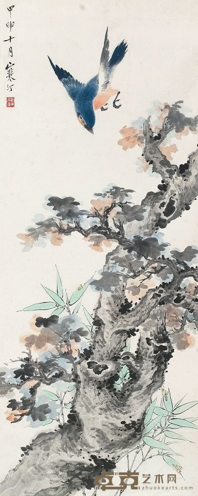 江寒汀 1944年作 筱竹锈眼 立轴 80×31.5cm