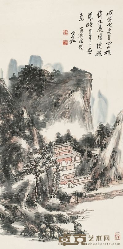 黄宾虹 峨嵋伏虎寺 立轴 68×33cm