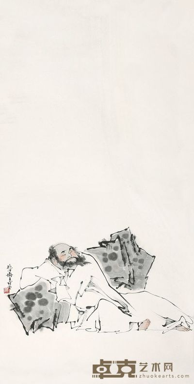 范曾 醉卧图 镜心 138×69cm
