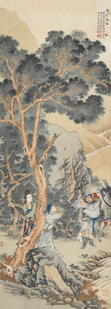 徐操 1940年作 风尘三侠 立轴 120×45cm