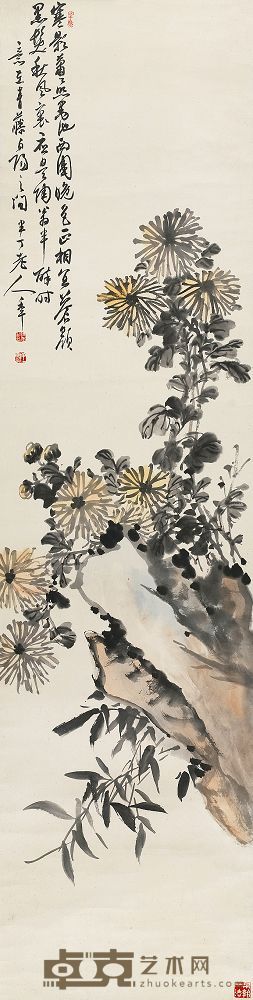 陈半丁 秋风半醉 立轴 135×34cm
