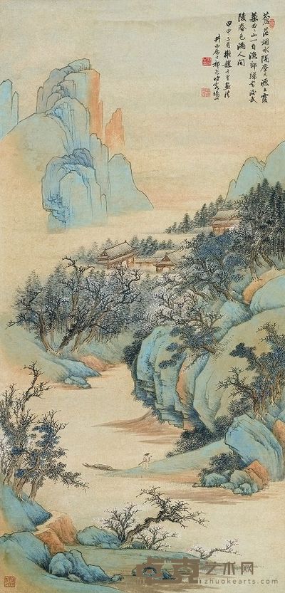 祁昆 1944年作 武陵春色 立轴 106×50.5cm
