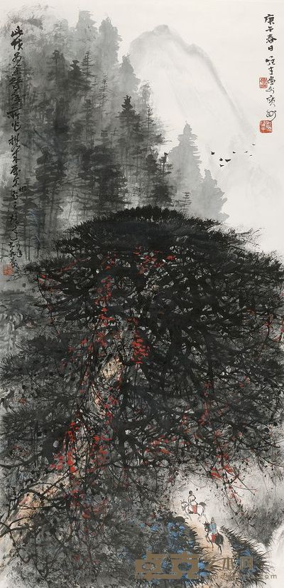 黎雄才 1990年作 山行图 立轴 137.5×68cm