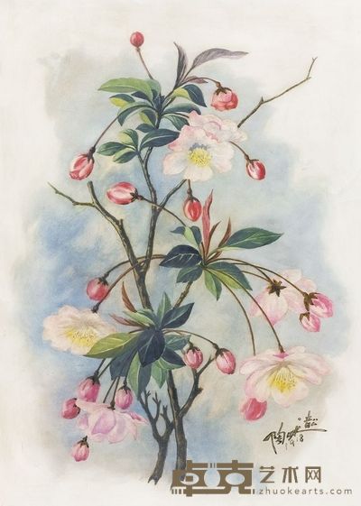 陶冷月 1918年作 海棠花 镜心 47×33.5cm