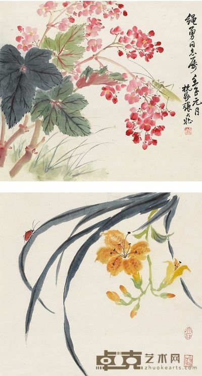 张大壮 1972年作 妍花秋虫 立轴 33.4×30.4cm