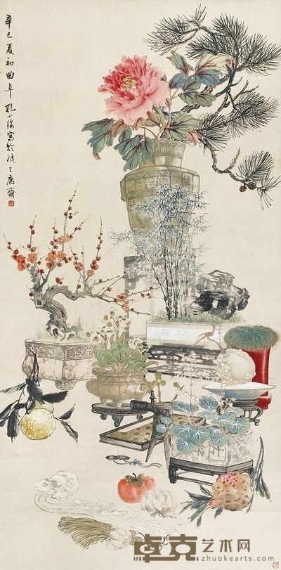 孔小瑜 1941年作 博古图 立轴 135.5×67cm